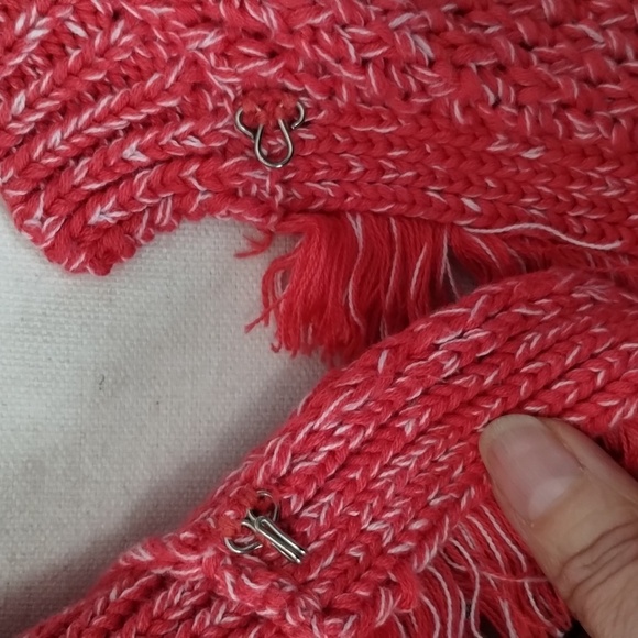 DEX women's X (12/14) reddish pink white slub flecks sweater long sleeve fringe - Picture 3 of 12